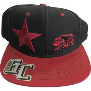 GC California Republic Logo Embroidered Snapback Hat Black Red Adjustable